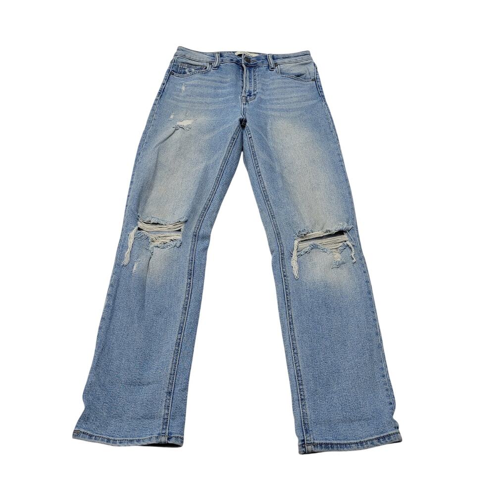 Hidden high rise slim straight jeans distressed stretch 25
